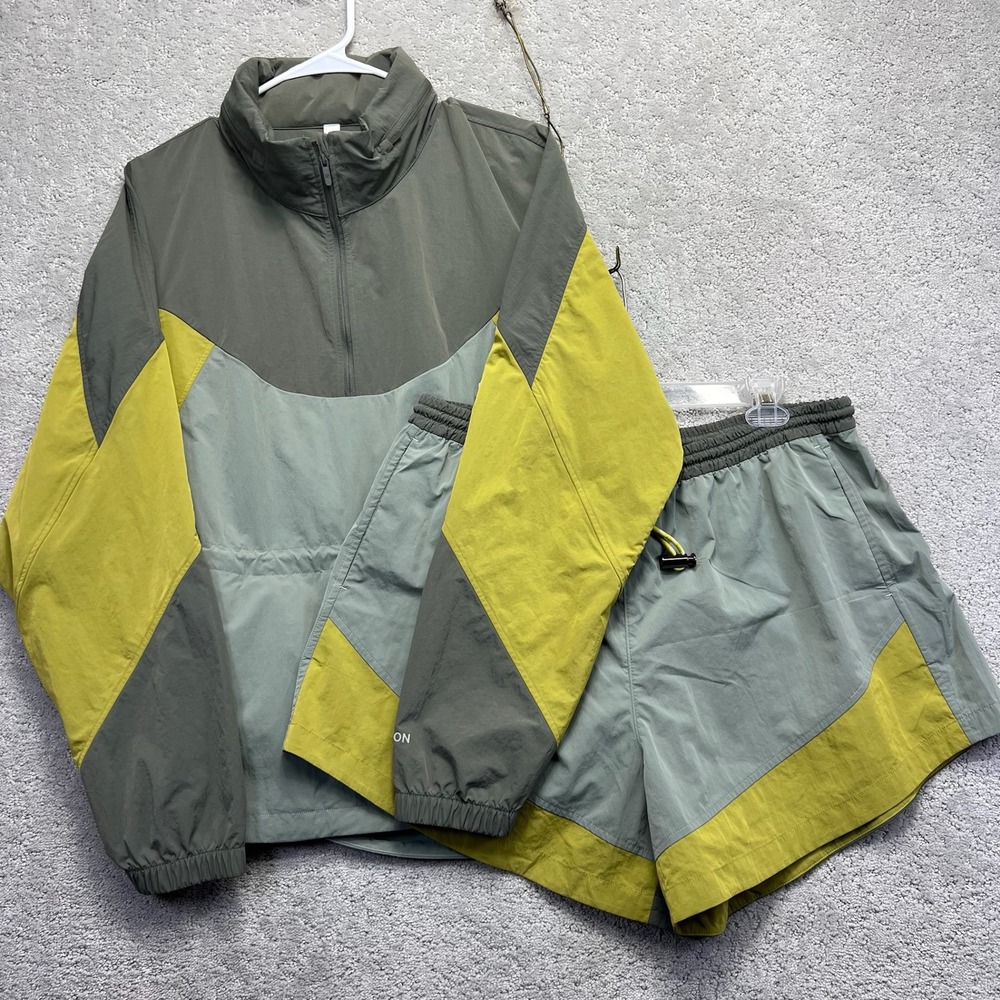 Lululemon Evergreen Anorak Jacket and Shorts Set Womens 12 Gray Green Tracksuit